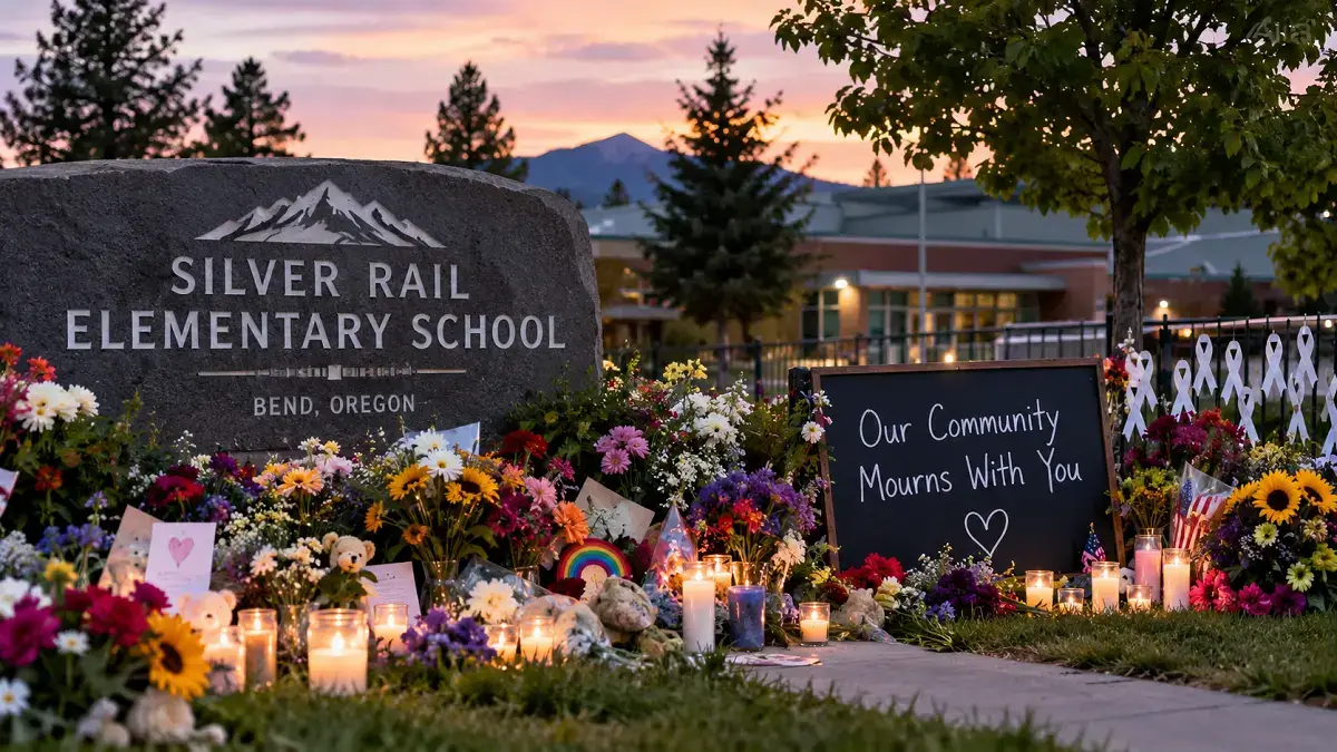 Community memorial honoring victims of the Silver Rail Elementary School shooting in Bend