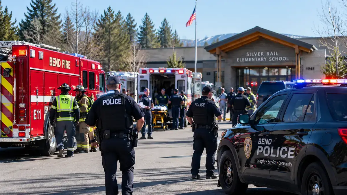 Emergency responders at the scene of the Bend, Oregon, school shooting